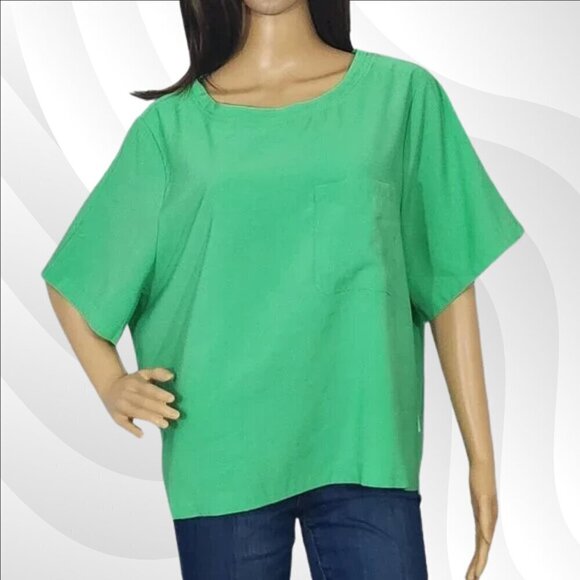 2/$50 Good American Summer Green Short Sleeve Top Size 4 | Casual & Chic Blouse - Picture 1 of 6
